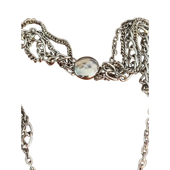 Vintage Silver Tone Multi Chain Locket Necklace Antique Portraits Layered Estate - Picture 5 of 7